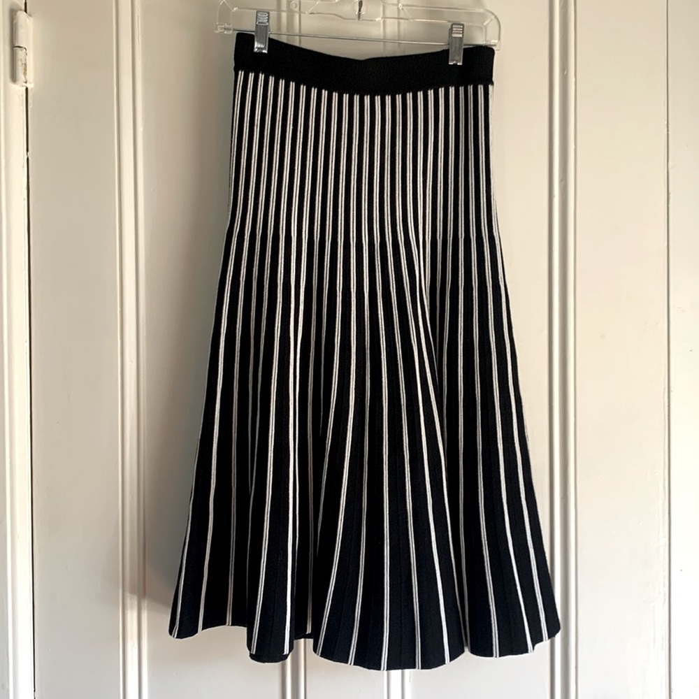 Modern Citizen Gemma Black White Striped Ribbed Knit Midi Skirt